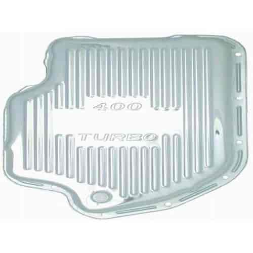 (image for) R9196 CHROME GM TURBO 400 TRANSMISSION PAN - FINNED & 4" DEEP (ADDS 2 1/2 QTS)