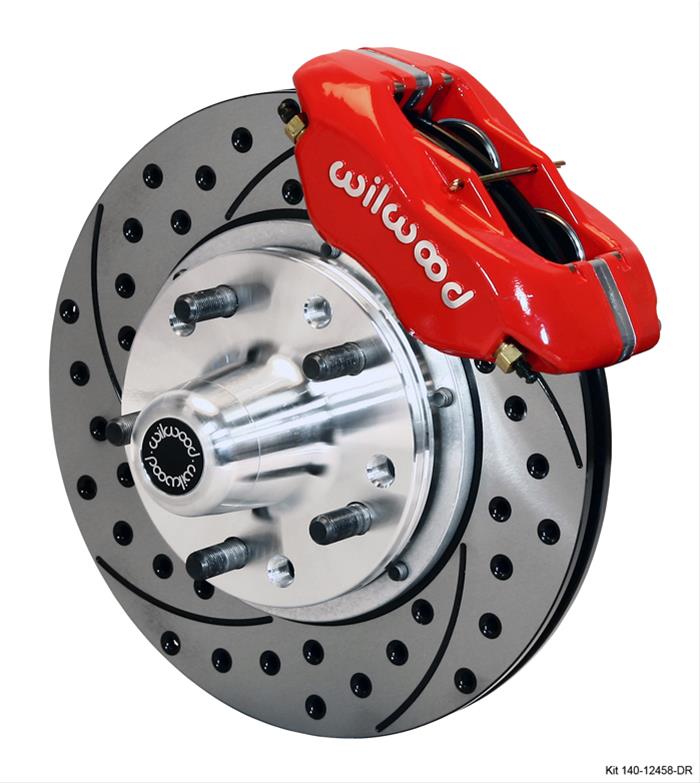 (image for) 59-64Disc Brakes, Dynalite Pro Series, Front, Cross Drilled/Slotted Rotors, 4-piston Calipers, Red, Chevy, Kit