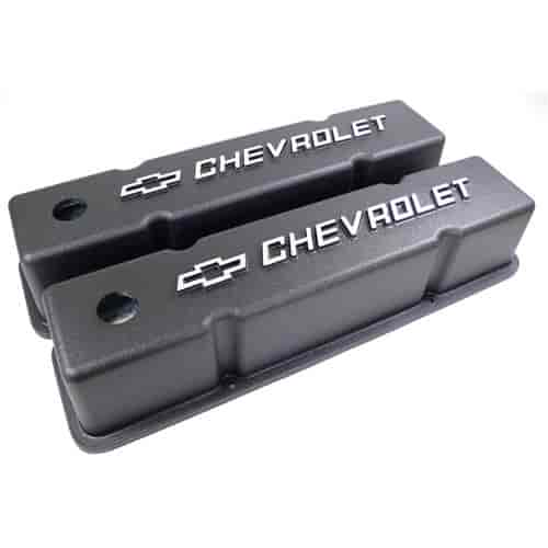 (image for) SBC Cast Aluminum Valve Covers W/ Chevrolet Logo BLACK