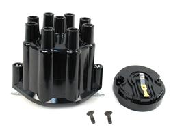 Cap and Rotor, Black, Female/Socket, Brass Terminals, Clamp-Down, Flame-Thrower Billet, V8, Each (image for) Cap and Rotor, Black, Female/Socket, Brass Terminals, Clamp-Down, Flame-Thrower Billet, V8, Each